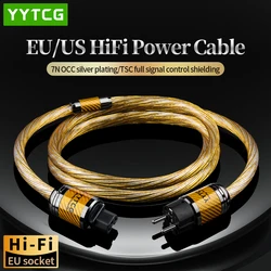 Hi-end 7N OCC Silver Plated EU/US Audiophile Carbon Fiber Rhodium Plated Plug Power Cord for CD Amplifier Hifi Power Cable