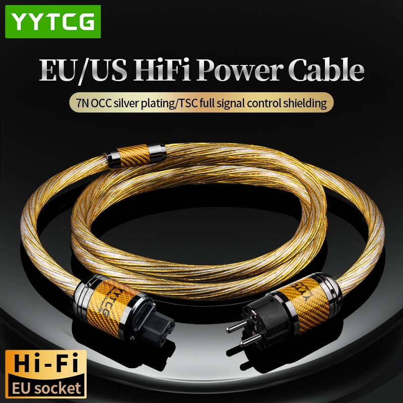 Hi-end 7N OCC Silver Plated EU/US Audiophile Carbon Fiber Rhodium Plated Plug Power Cord for CD Amplifier Hifi Power Cable