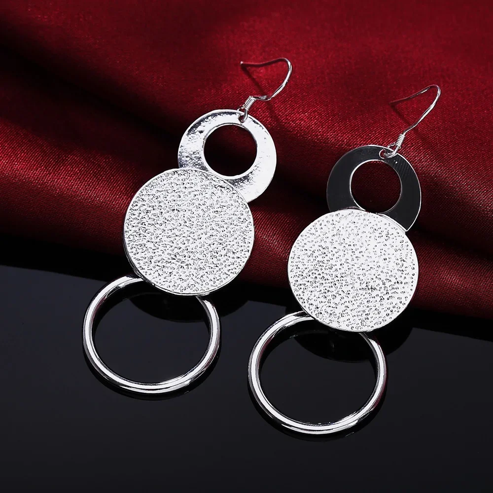 

Hot Sale Jewelry 925 Sterling Silver Earring Fashion Woman Retro Frosted Circle Earrings Gifts