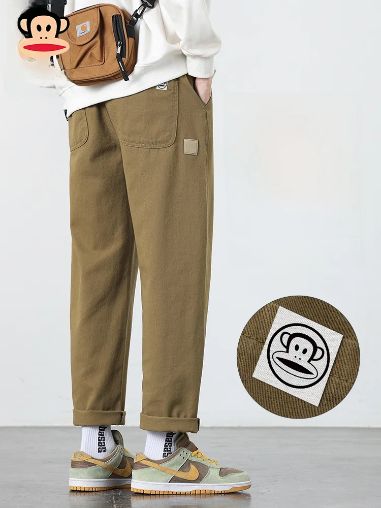 

Повседневные брюки PaulFrank цвета хаки с флисовой подкладкой, мужские свободные брюки в американском стиле, весенне-осенние хлопковые рабочие брюки