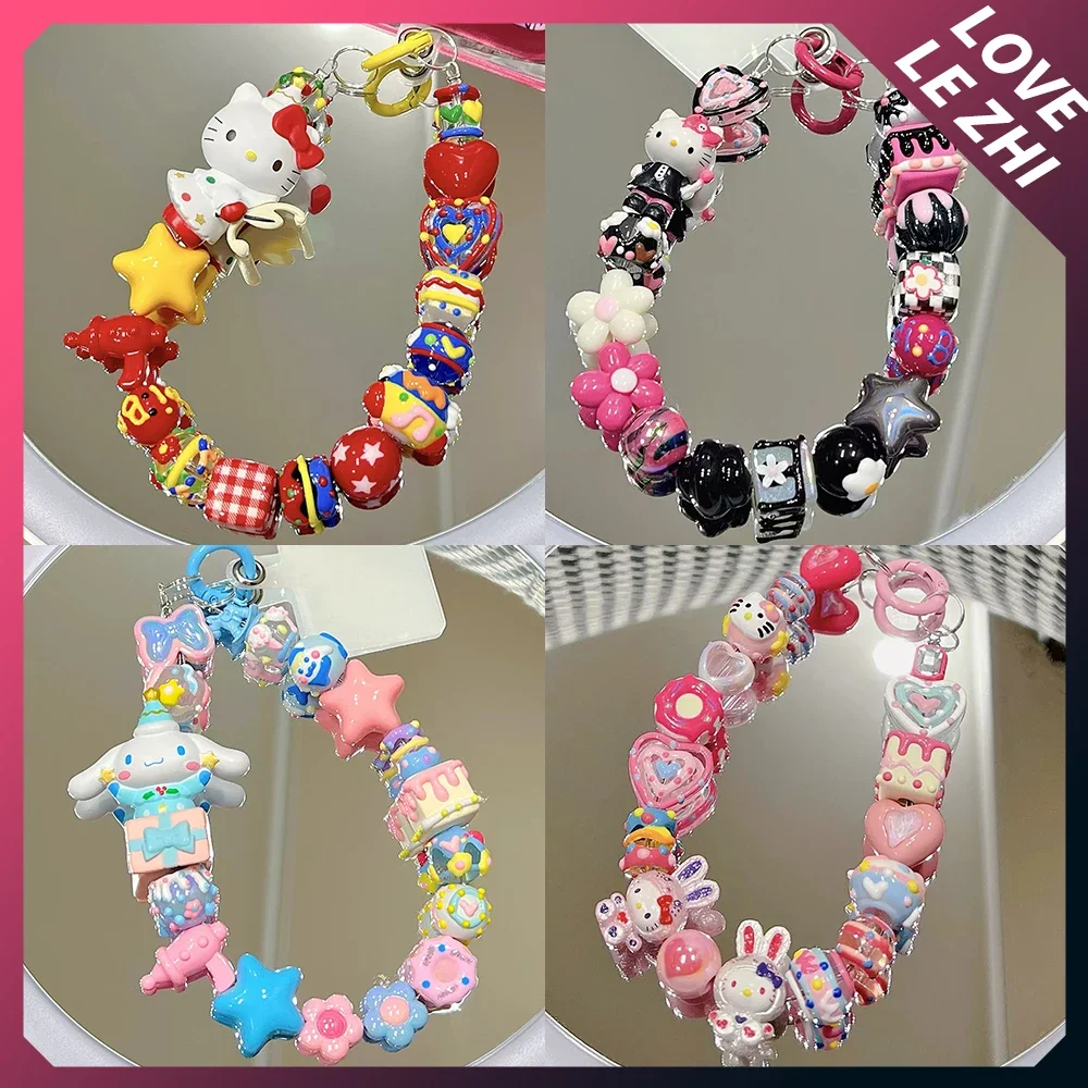 

Cute Sanrio Hellos Kittys Beaded Phone Chain Phone Pendant Anime Cartoon Phone Case Chain Keychain Backpack Accessories Gift