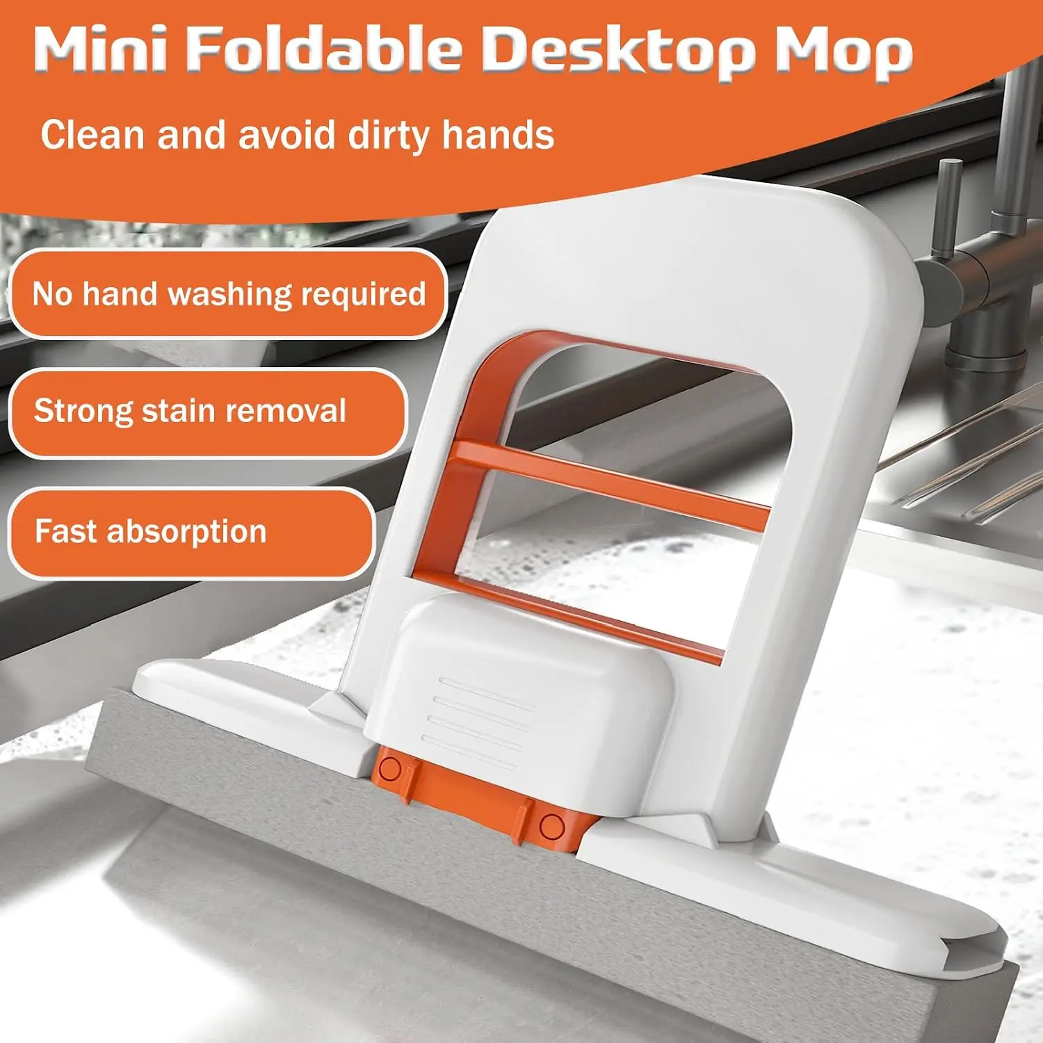 Mini desktop mop，portable mini cleaning sponge mop，wet dry dual-use cleaning system，suitable for bathrooms，kitchens，and desktops