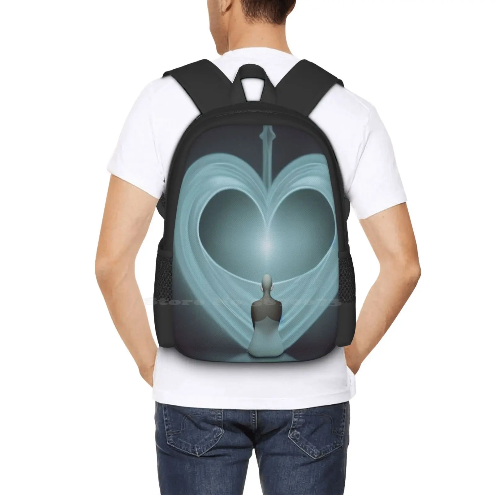 Sit In The Silence Hot Sale Backpack Fashion Bags Blue Gray Hearts Person Shapes