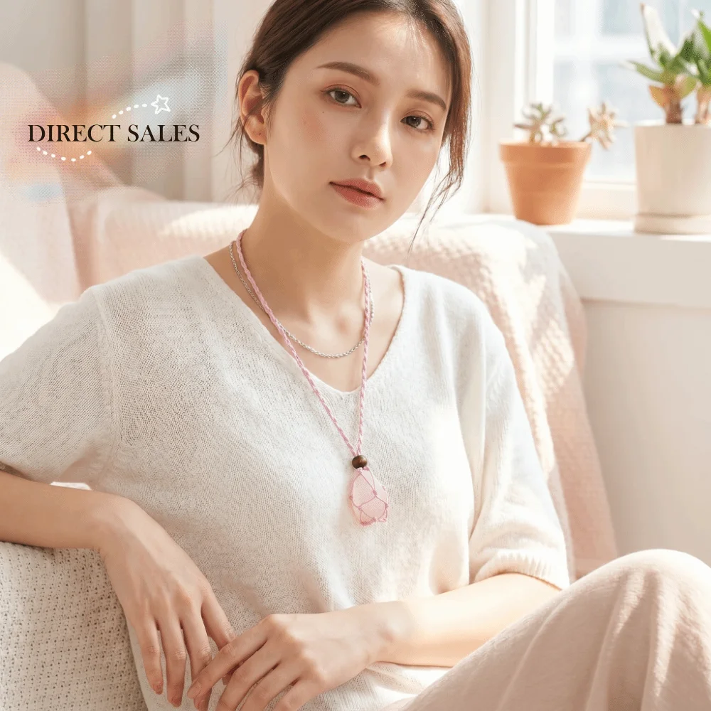 Handmade Healing Crystals Necklace Elegant Unique Natural Stone Pendant Necklace Versatile Stackable Rope Wrap Necklace