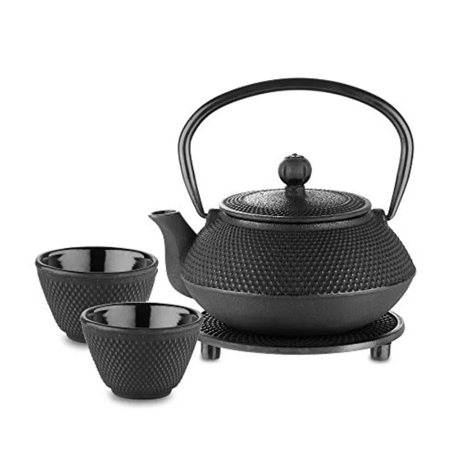 

Cast Iron Teapot Set, Japanese Teapot Heat Preservation with Trivet, Stainless Steel Infuser and 2 Cups, Durable Cast Iron with