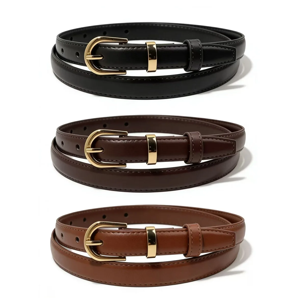 Gold Buckle Retro Style Women's Waist Belt Fashionable Casual Formal Date Commute PU Material Alloy Clasp Thin Width Belt