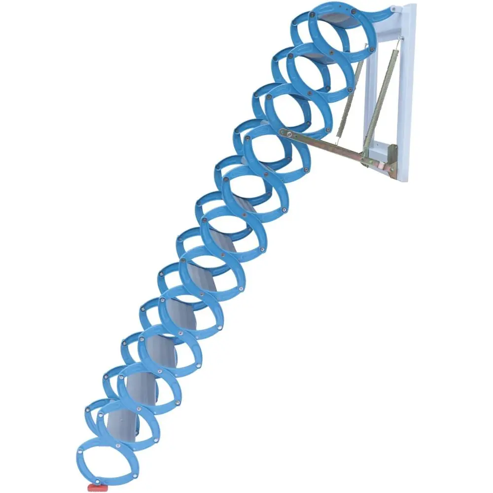 

12-Step Wall-Mounted Aluminum Attic Ladder, 1102.3 lbs Load Capacity, Space-Saving, Blue & White