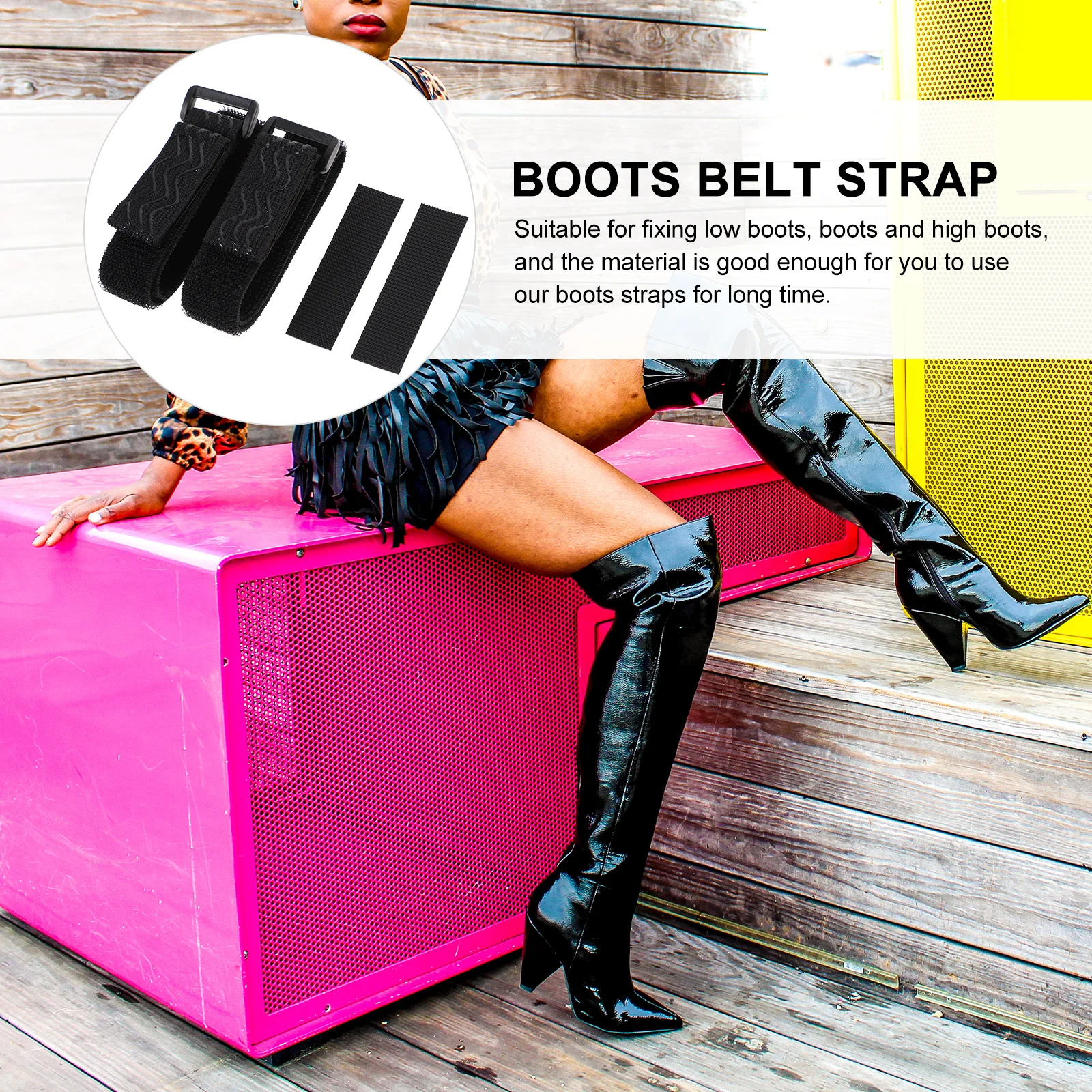

1 set Anti-Slip Boots Fix Bands Adjustable Elastic Strap Belt Black Fixed Stabilizer Women'S High Thigh Knee Boots Support