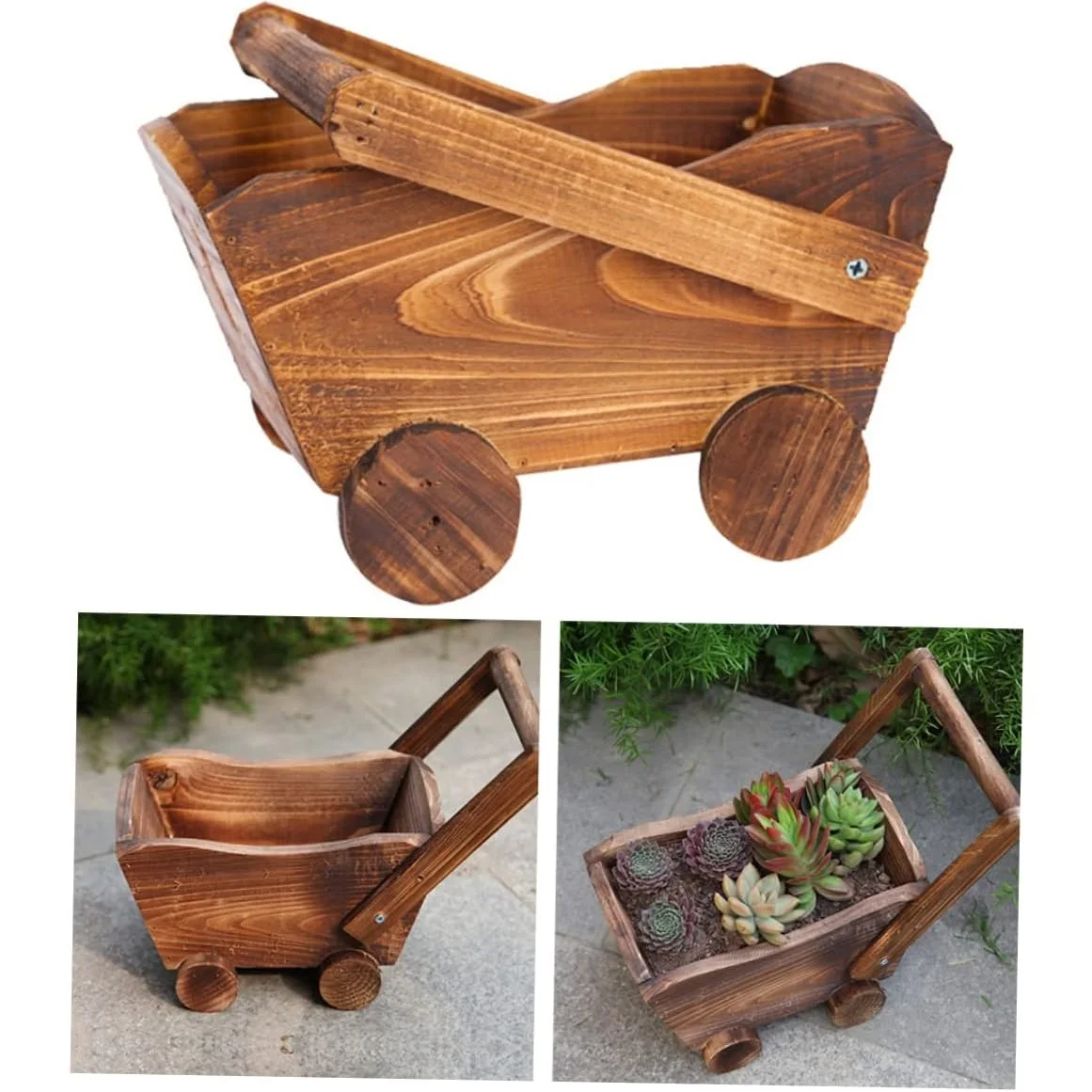 Cartoon Cart Shape Wooden Flower Pot Succulent Planter Unique Planters for Home Decor Farmhouse Style Nursery Basin for Home Dec