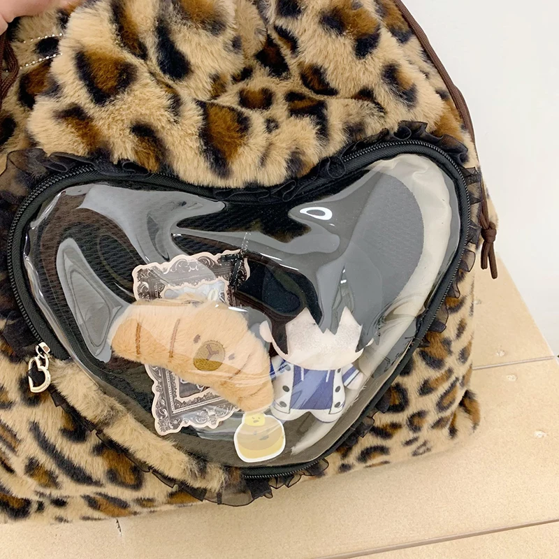 Ita Bag, Rucksack mit Klarsichtfenster, Damenmode-Plüsch-Umhängetasche mit Kordelzug, Leichte Schultasche mit großer Kapazität – Detail 7