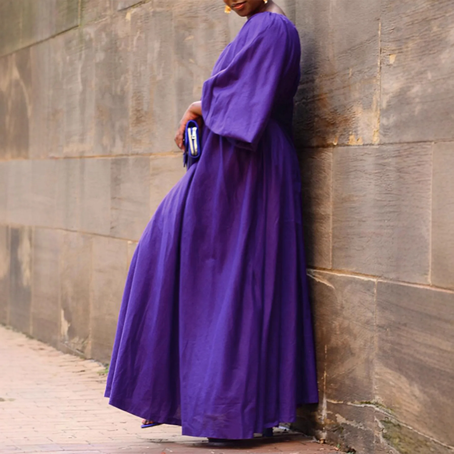 Elegantes Kleid in Übergröße mit Schräghalsausschnitt, Laternenärmel, solide Party, Hochzeit, Gast, plissiert, A-Linie, hohe Taille, langes Kleid für Damen