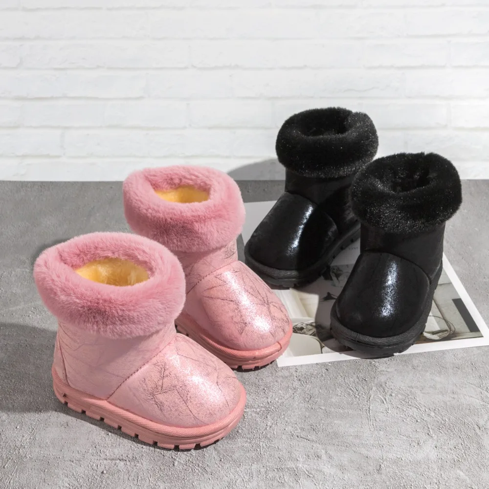 

Winters Kids Booties Children's Boys Girls Shoes Warmer Fluff Fashions Sequin Non-slip Rubber Sole Children's Snow Boots