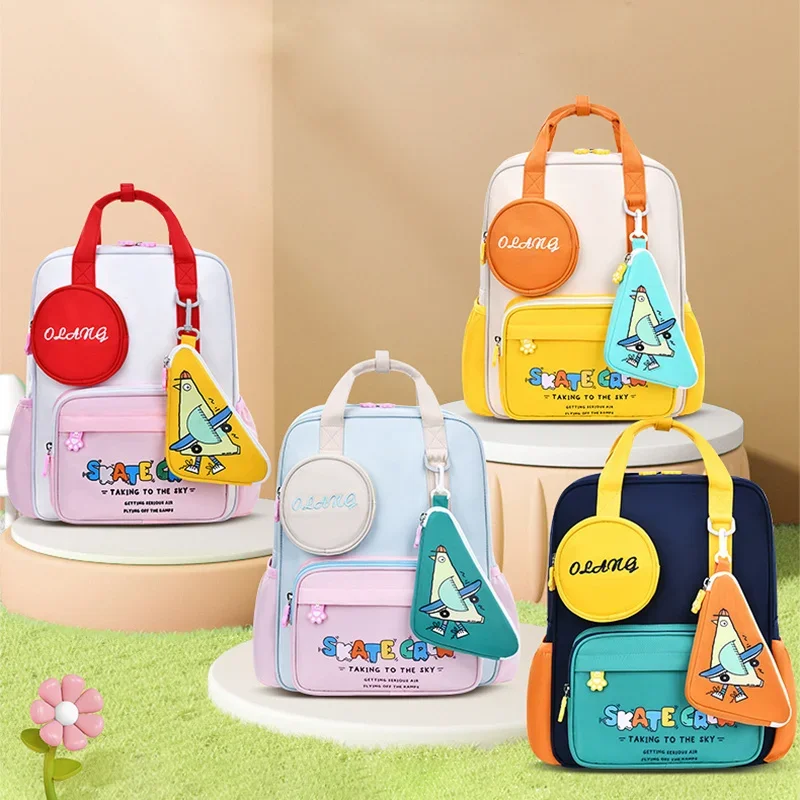 Fashion Contrast Color Primary School Bags for Girls Boys Cute Female Children\'s Spine Protection Schoolbag Large Book Backpacks