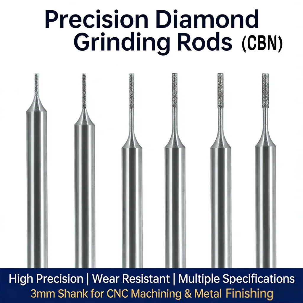Micro CBN Grinding Pin 3mm Shank 150/200/400 Grit, 0.4-3mm Dia Internal Hole Finishing Bit for Hard Steel Mold Fine Grinding