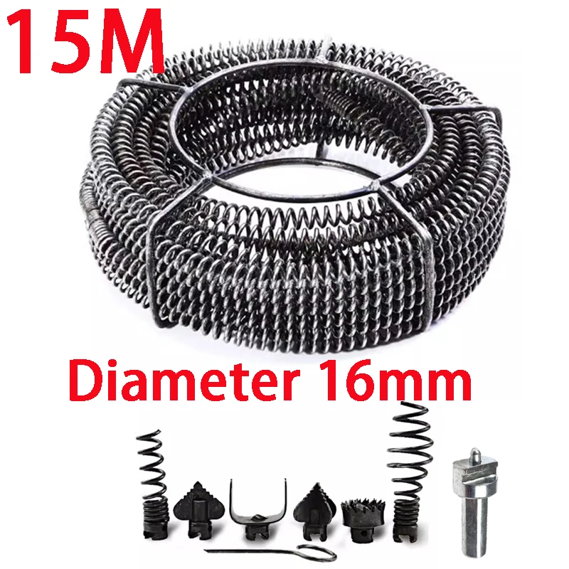 Household Drain Pipe Draga Extension Spring Ferramentas de Desobstrução Profissional Draga de Esgoto Mola de Compressão com Conector 15m