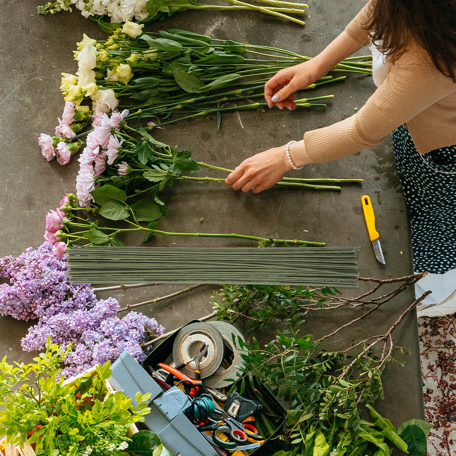 

200pcs Paper Wrapped Stems Artificial Floral Stem For Wedding Diy Decoration Decorative Flower Rod Kit Fake Floral Supplies Iron