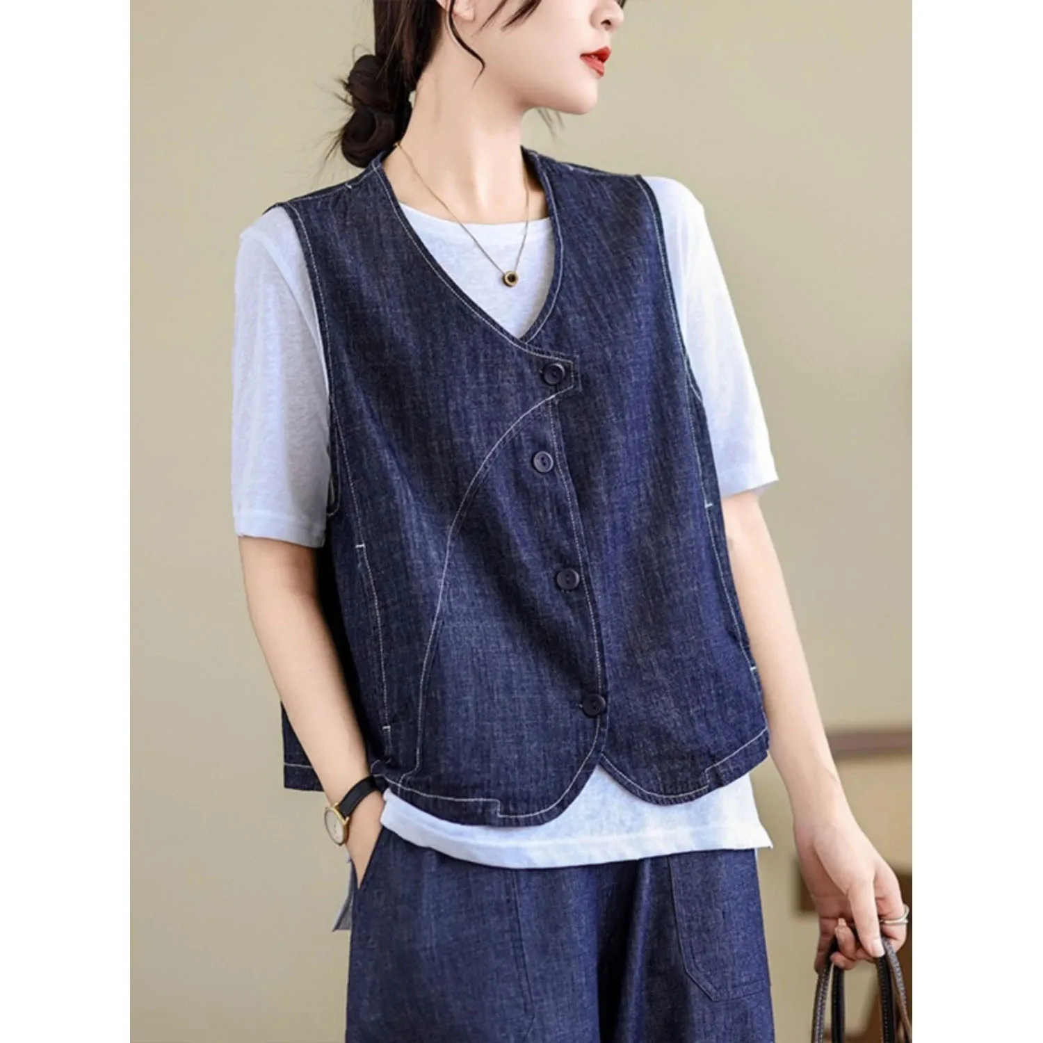 Spring Summer Korean Thin Jeans Vest Large Size Casual Loose Sleeveless Jacket Women Korean Denim Vests Waistcoat All-Match Tops