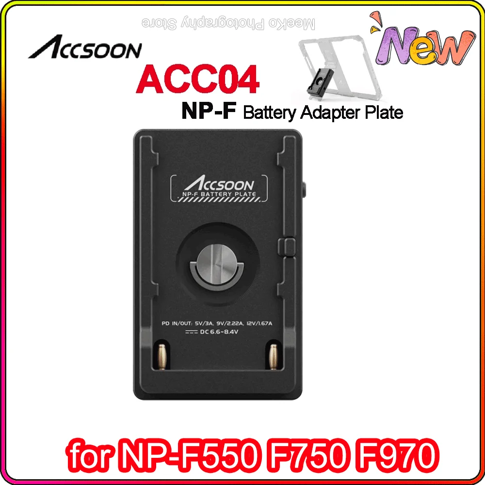 Accsoon ACC04 NP-F Battery Charger Battery Adapter Plate Type-C Charging Port Cold Shoe 1/4 Inch Screw for NP-F550 F750 F970