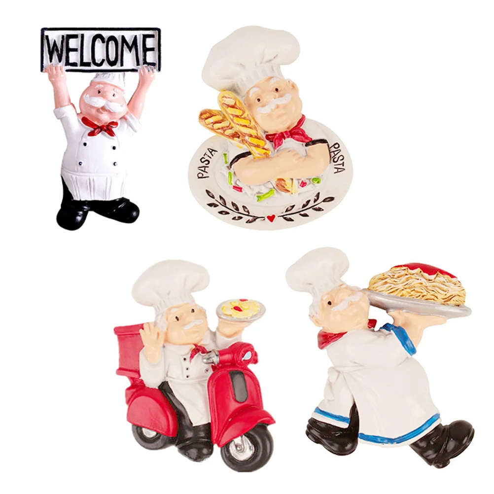 

4Pcs Cartoon Chef Fridge Magnets Resin Stickers Kitchen Decoration Refrigerator Magnetic Sticker Memo Holder for Photos Notes