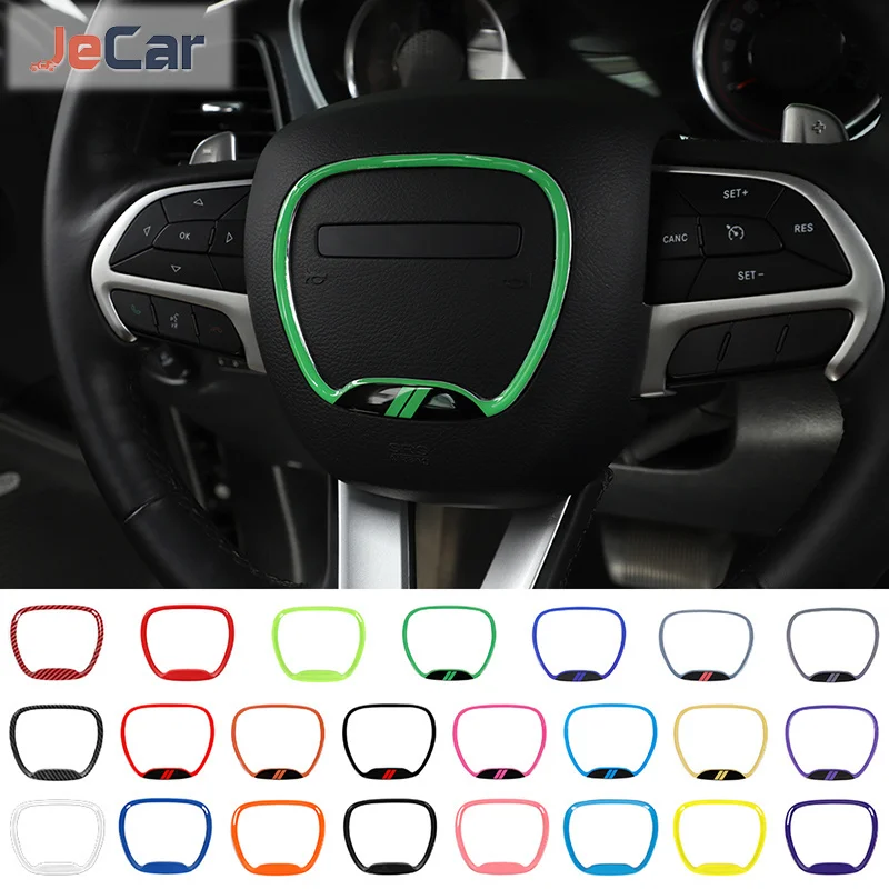 JeCar Car Steering Wheel Stickers Decoration Covers Trim For Dodge Challenger/ Charger 2015 Up ABS Car Interior Accessories