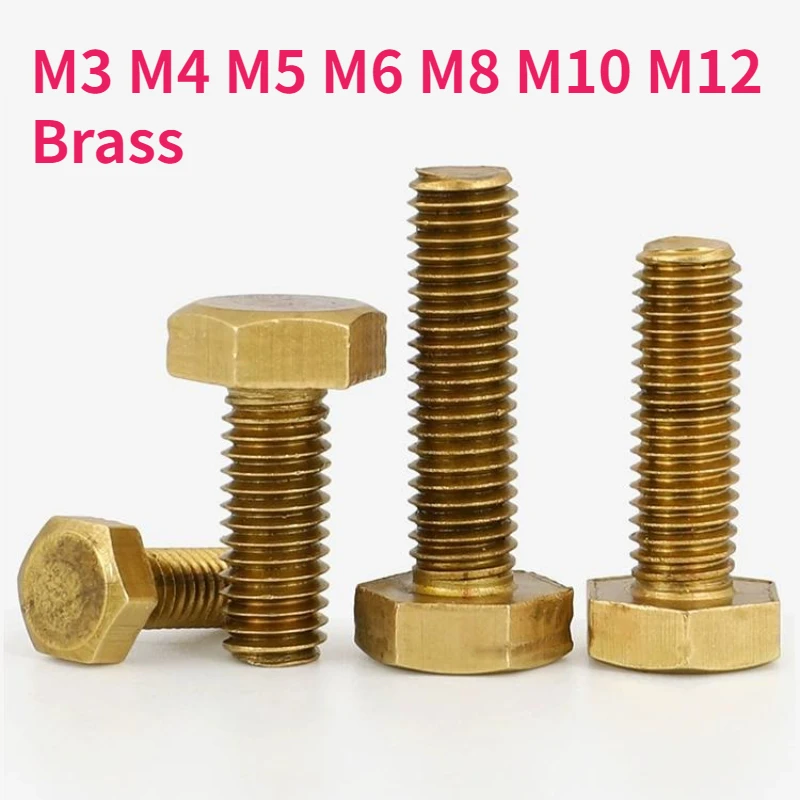 M3 M4 M5 M6 M8 M10 M12 Brass Metric Thread DIN933 Outside Hex Head Bolt External Hexagon Head Screw