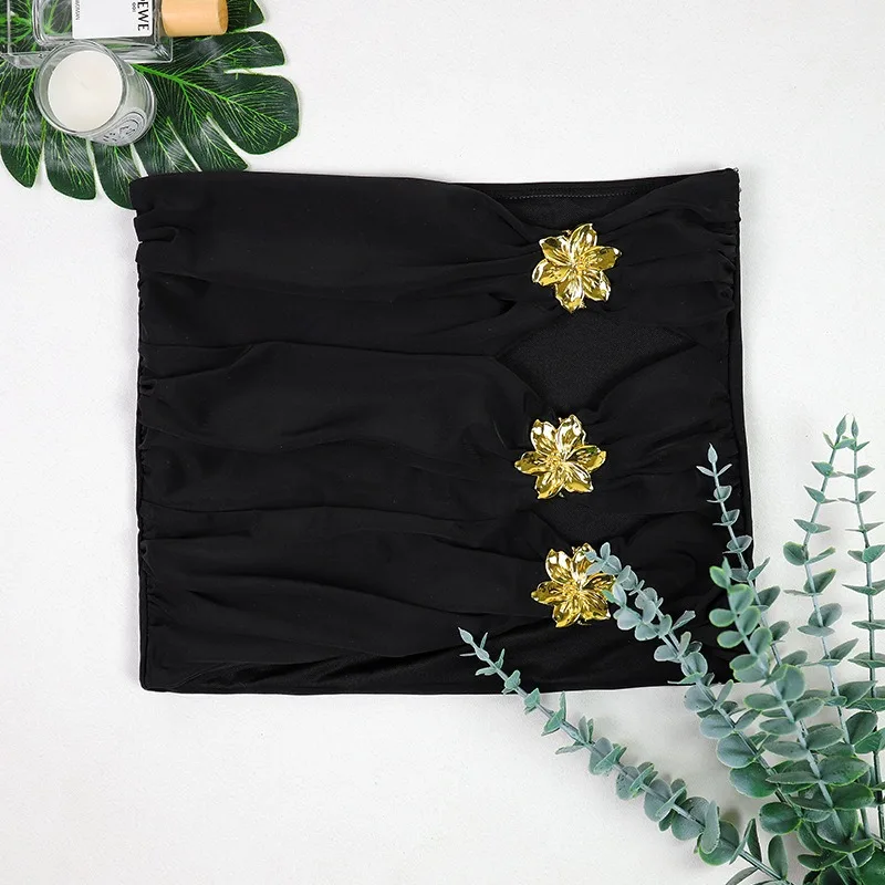 2025 ชุดว่ายน้ําสีดําบิกินี่ใหม่กระโปรงสั้นสามชิ้นชุดเครื่องประดับโลหะแยกครึ่งกระโปรงชุดว่ายน้ําผู้หญิงชุดว่ายน้ําผู้หญิง