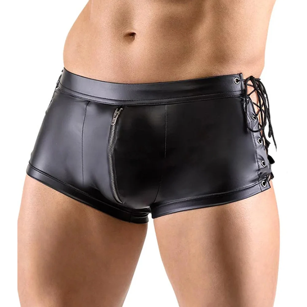 

Breathable Lacquer Leather Men's Underwear Boxer Briefs Trunks Underpants Panties with Pouch for Support and Comfort