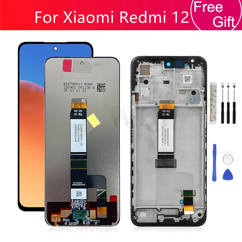 For Xiaomi Redmi 12 Lcd Display Touch Screen Digitizer Assembly With Frame For Redmi 12 Screen 23053RN02A Replacement Parts