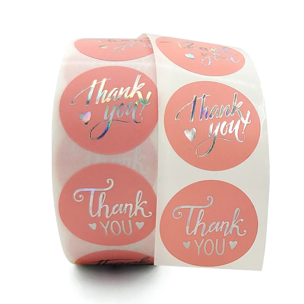 100-500 pcs 1-1.5inch Pink Thank You Stickers Roll For Envelope Wedding Jewelry Box Stationery Seal Lable