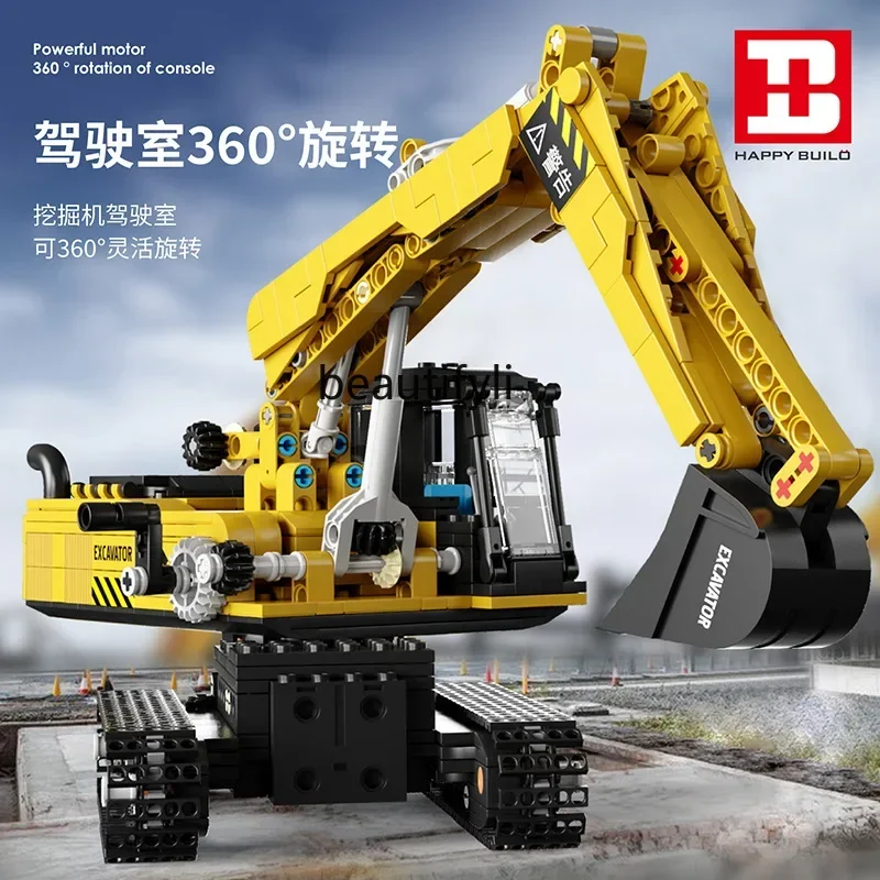 Bloques de construcción de China, vehículo de construcción, excavadora de control remoto, grúa de alta dificultad, juguete alto para niño