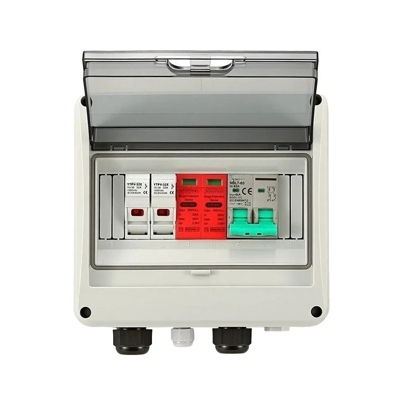 Full Copper Wire Solar photovoltaic PV DC Combiner Box Surge Lightning Protection 1 input 1 out DC 600V Fuse MCB SPD Box IP65