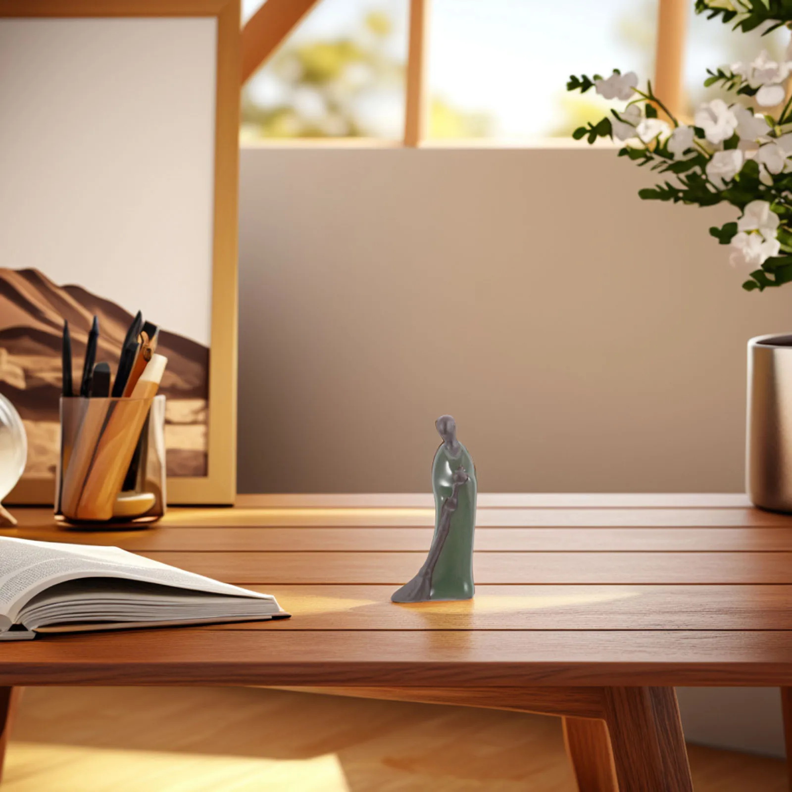 

Miniature Ceramic Zen Monk Sculpture Green Bonsai Tree Decor Desktop Statue Indoor Outdoor Garden Ornament