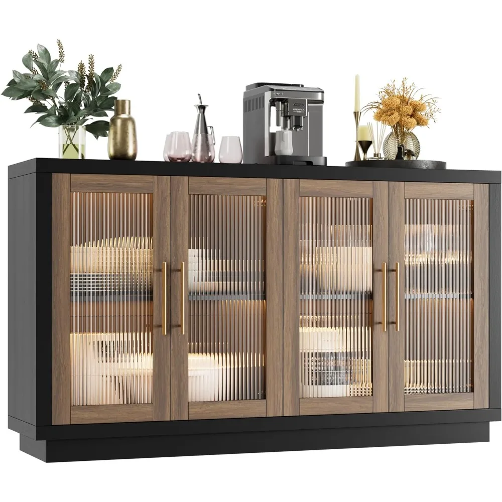 Armoire de planche avec rangement, grand buffet de 55.1 ", armoire de cuisine moderne avec 4 verres cannelés