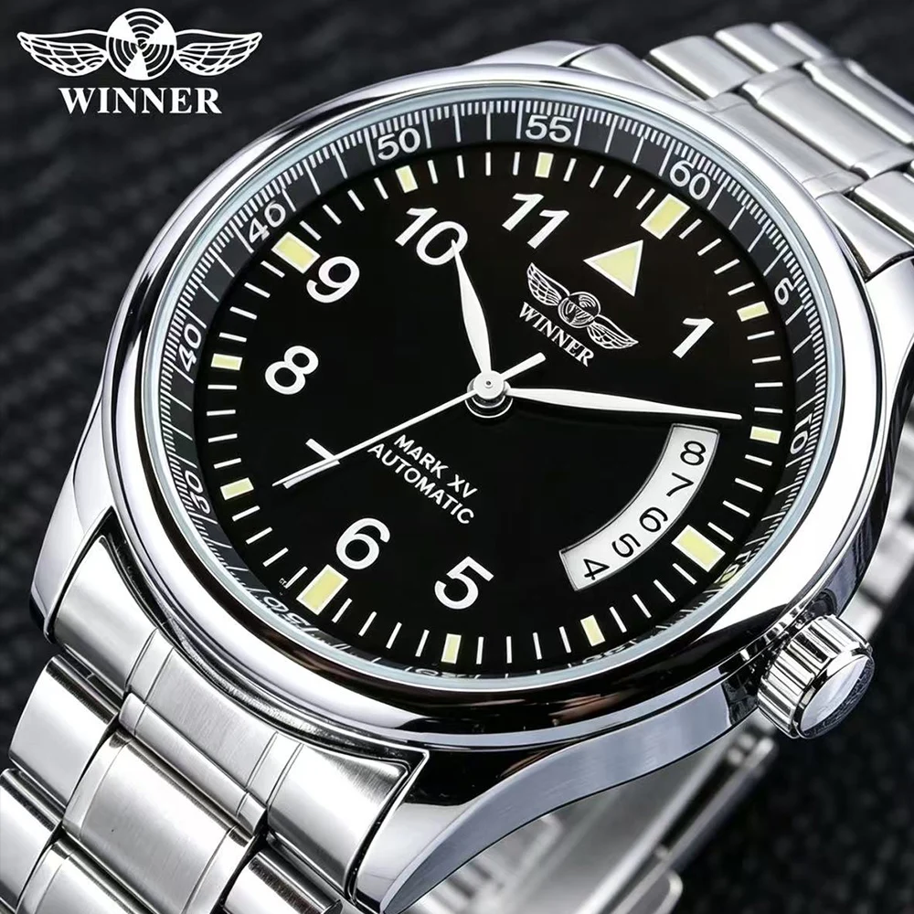 T-WINNER Luxury Business Man Watches Automatic Mechanical Clock Calendar Design Luminous Stainless Steel Band Classic Male Watch