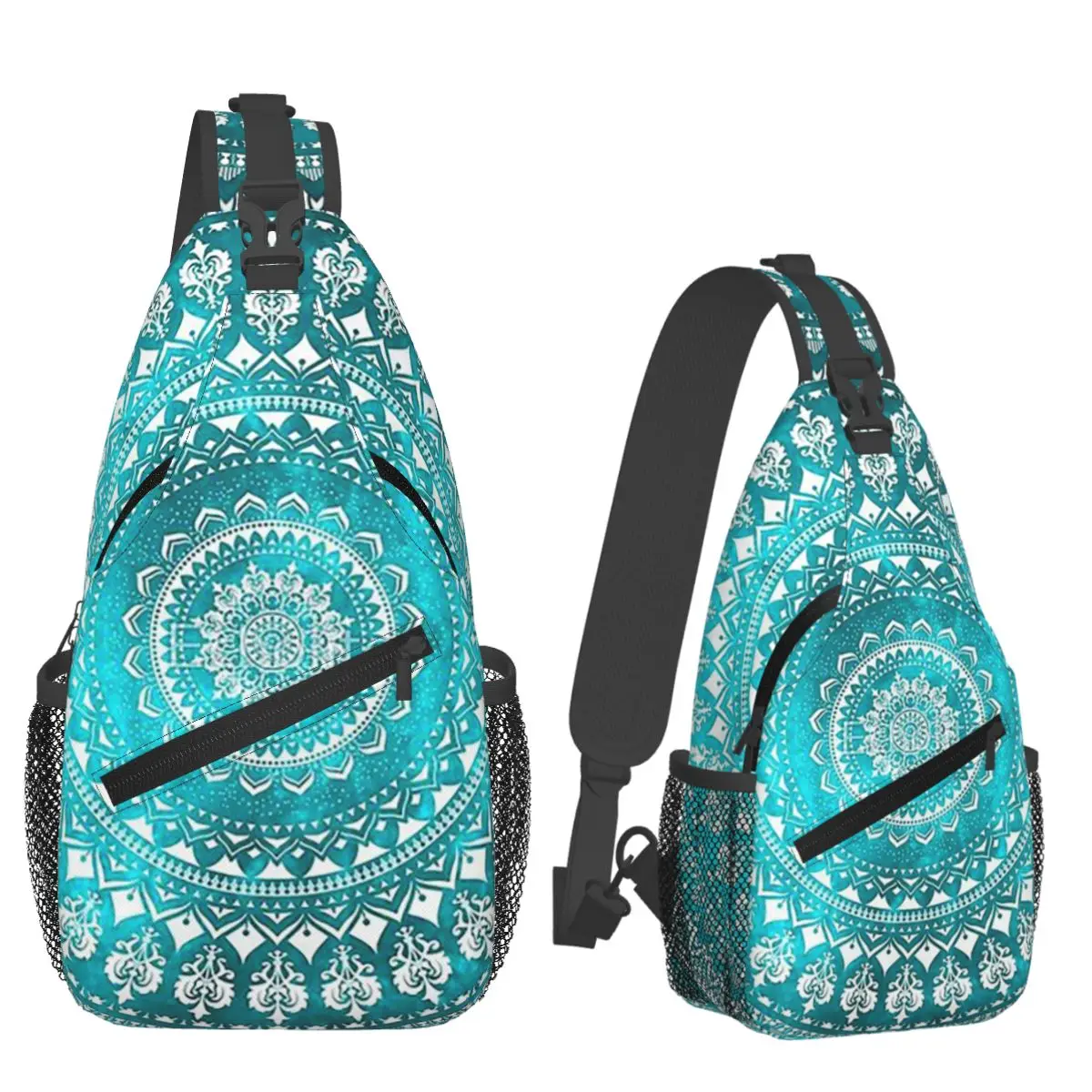 Mandala Turquoise Chest Bag Men Sling Crossbody Backpack Chest Bag Traveling Hiking Daypack Shoulder Bag