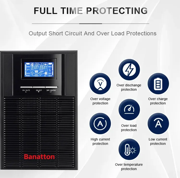 Banatton 1KVA 2KVA 3KVA Online Ups Battery Backup Surge Protector UPS System Uninterruptible Power Supply