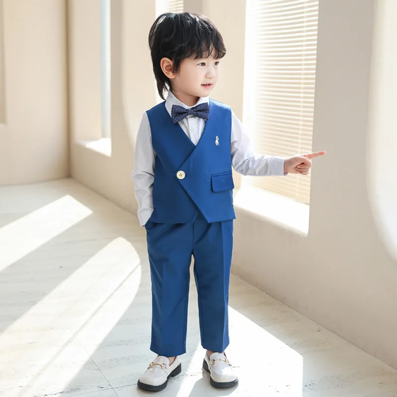 Children Breathable Slim Fit Photograph Suit Boys Soft Wedding Dress Kids Kindergarten Stage Performance School Uniform Costume