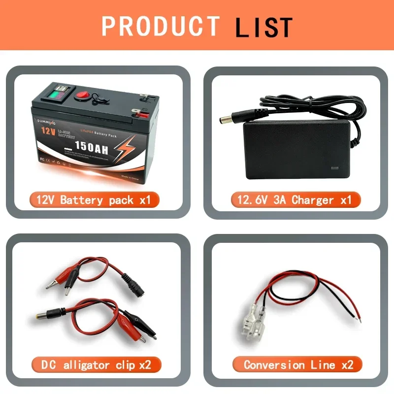 Lithium Rechargeable 12V 150A LiFePO4 Battery Deep Cycle for Solar Power, UPS, Scooters, Power Wheels, Fish Finder, Radio‼️