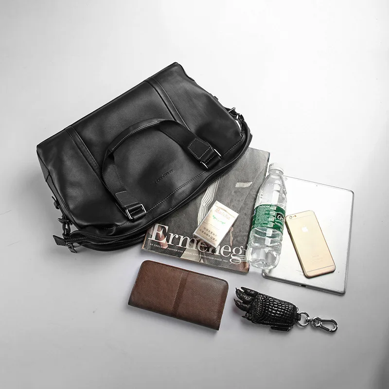 Borsa a tracolla casual in vera pelle da uomo, borsa alla moda, grande capacità, orizzontale, per computer, strato superiore in pelle bovina, valigetta da lavoro