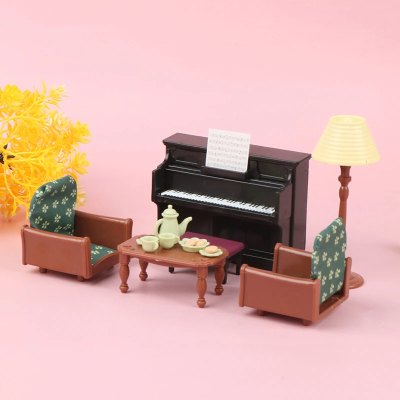 1Set 1:12 Dollhouse Miniature Furniture Piano Sofa Table Lamp Teaset Dessert Home Decor Toy