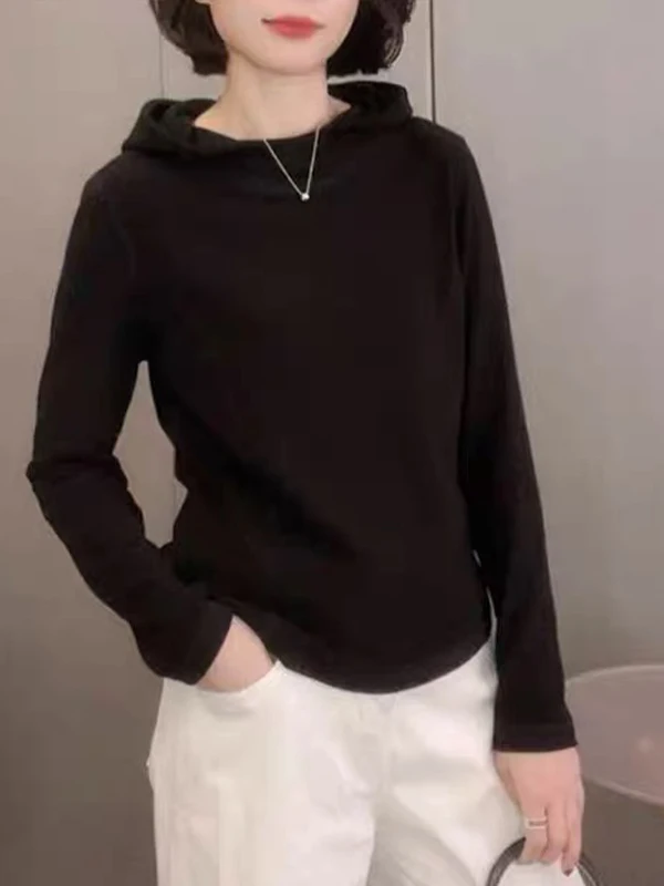 Faionable longo sve hoodie feminino solto ajuste confortável sli outono 2025 nova chegada coreano sle cor camiseta