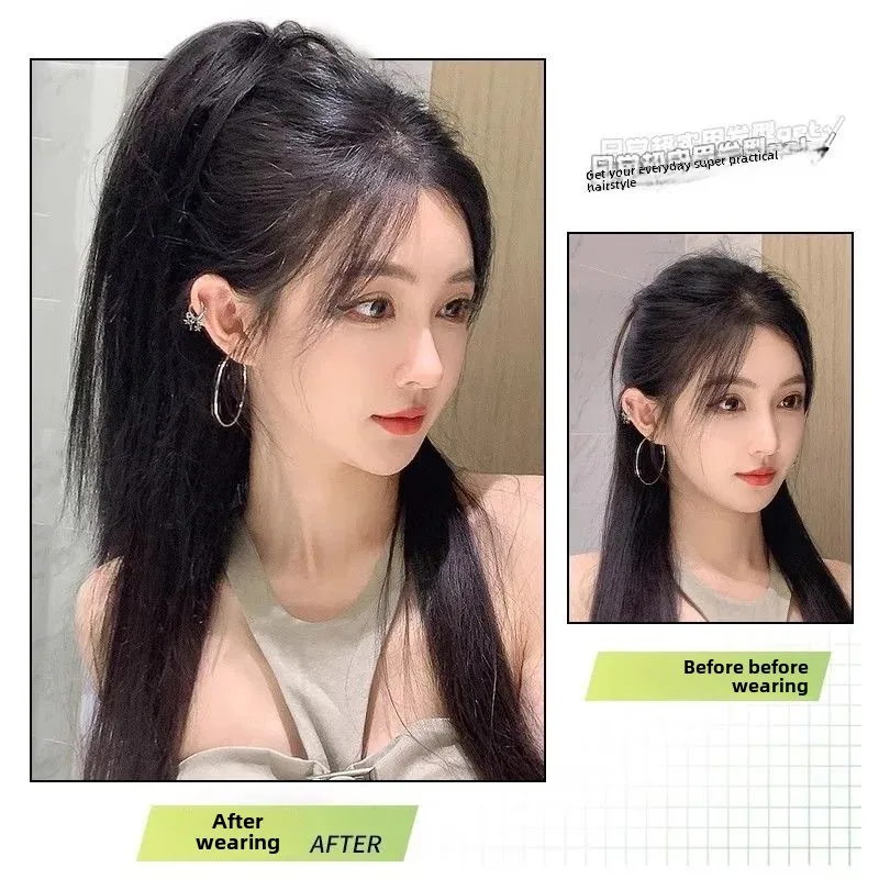 Sweet Half-Up High Ponytail Wig Women's Fountain Spray Style New Model Increased Hair Density Fluffy Tail Asian Fiber Tail