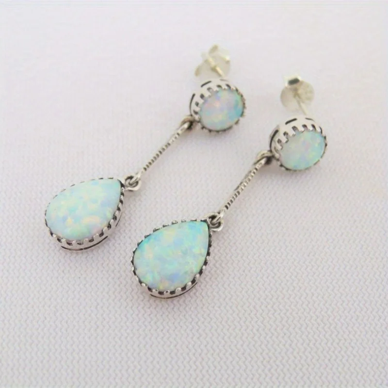 Vintage Silberfarbene Imitierte Opal-Ohrhänger für Damen, Wassertropfen-Design für Party und Alltag