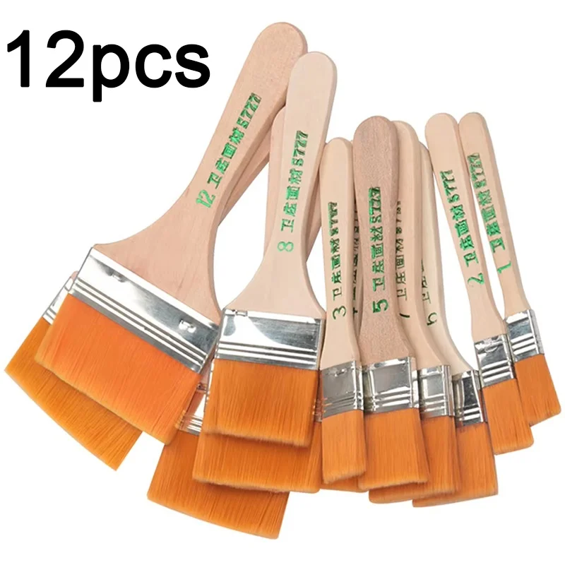 12pcs Nylon Paint Brush Watercolor Paint Brushes Smooth Wooden Handle Drawing Paint Brushes For Acrylic Oil Painting Art Supplie