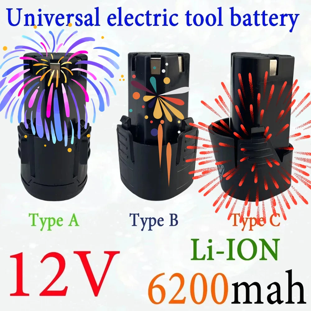 

new universal tool battery 12V rechargeable lithium battery 6200mAh suitable for hand drills