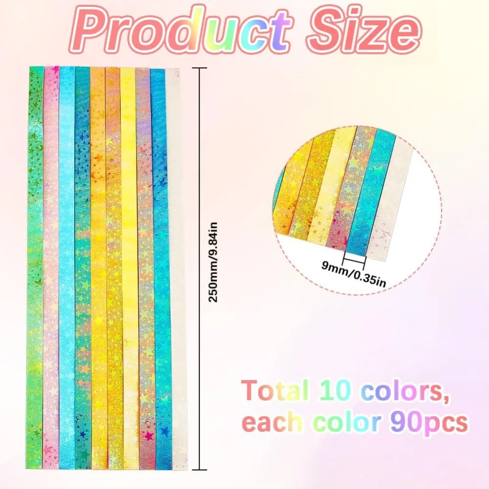 900Pcs 10 Colors Origami Star Paper Folding Stars Lucky Colorful Glitter Shimmer Rectangle Decoration Origamis Strip