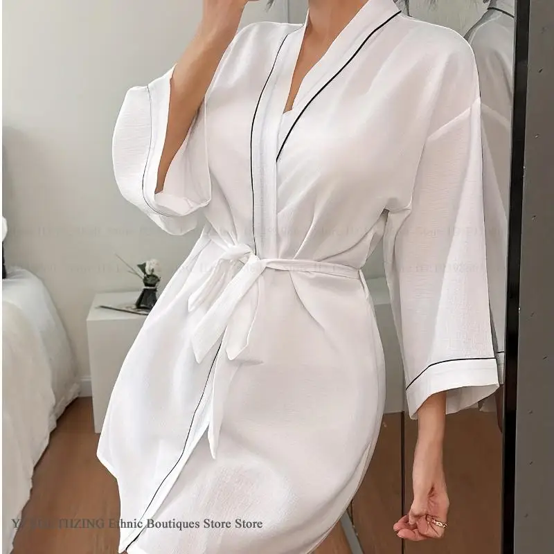 Female 3PCS Robe Pajamas Set Loungewear Spring Summer Sleepwear Kimono Bathrobe Gown Pijamas Suit Loose Casual Homewear Pyjama