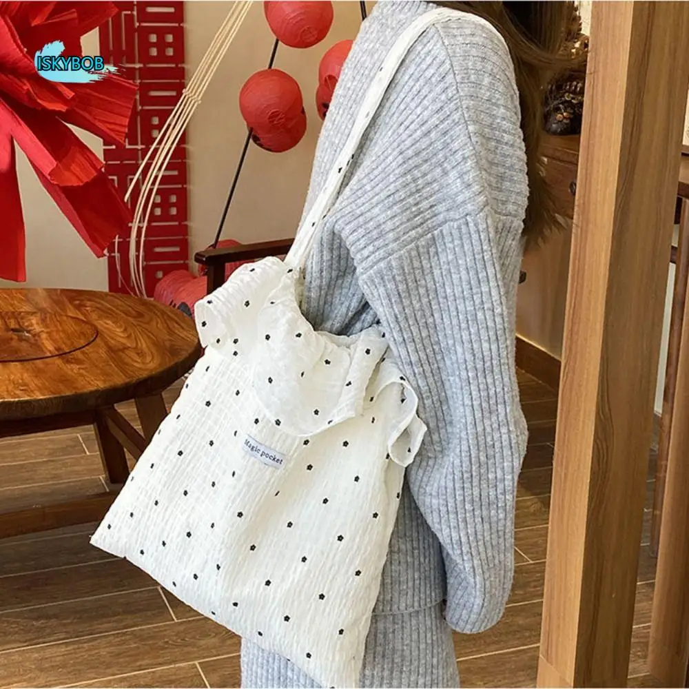 

Simple Wave Point Chiffon Shoulder Bag Ruffles Large Capacity Mesh Handbag Korean Style Commuting Bag Tote Bag Girl