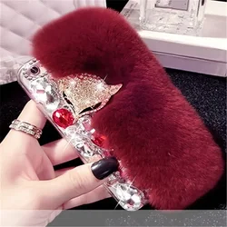 For iphone 15 Plus 14 11 12 13 pro Luxury Rhinestone Diamond Real Rabbit Fur Soft Bling Cover Case For iphone 17 Air 16 PLUS