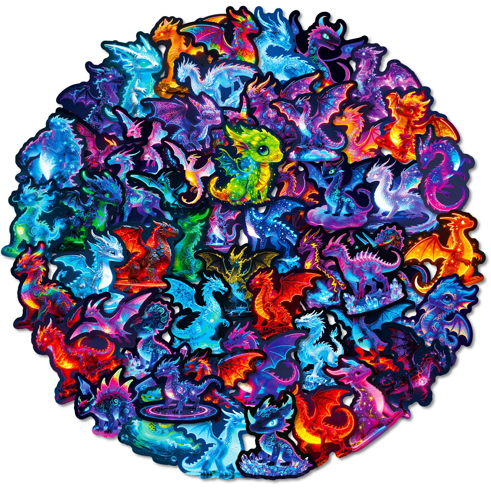 56 Stück coole Neon-Flugdrachen-Graffiti-Aufkleber für DIY-Koffer, Telefon, Gitarre, Laptop, Auto, Motorrad, Skateboard, Kinder-Aufkleber